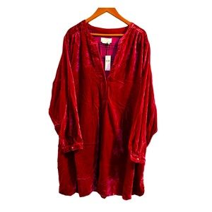 NWT Anthropologie 3X Melody Velvet Tunic Dress Raspberry Red Pink